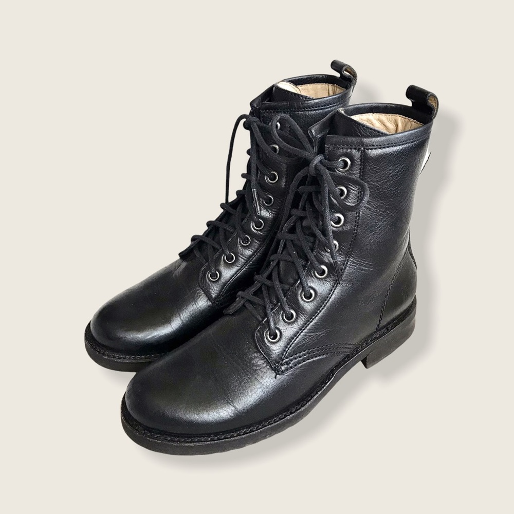 Frye Veronica Combat Black Leather Lace Up Boots - Picture 10 of 16